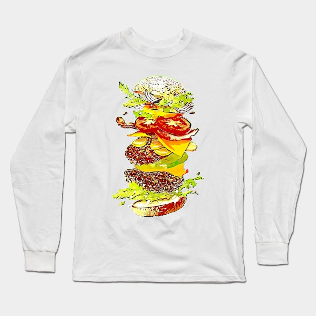 Flying Hamburger Long Sleeve T-Shirt by mintedcrafts